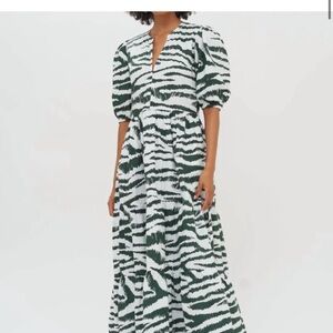Oliphant Zebra Stripe Maxi Dress in Green and White